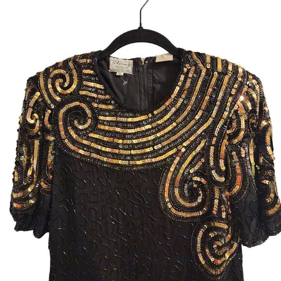 Stenay Vintage Silk Beaded Black Gold Top Size Small - Picture 4 of 13